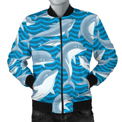 Dolphin Cute Print Pattern Men Bomber Jacket