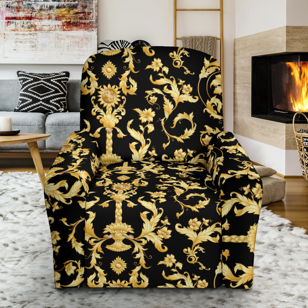 Baroque Golden Pattern Print Design 04 Recliner Slipcover with Pocket