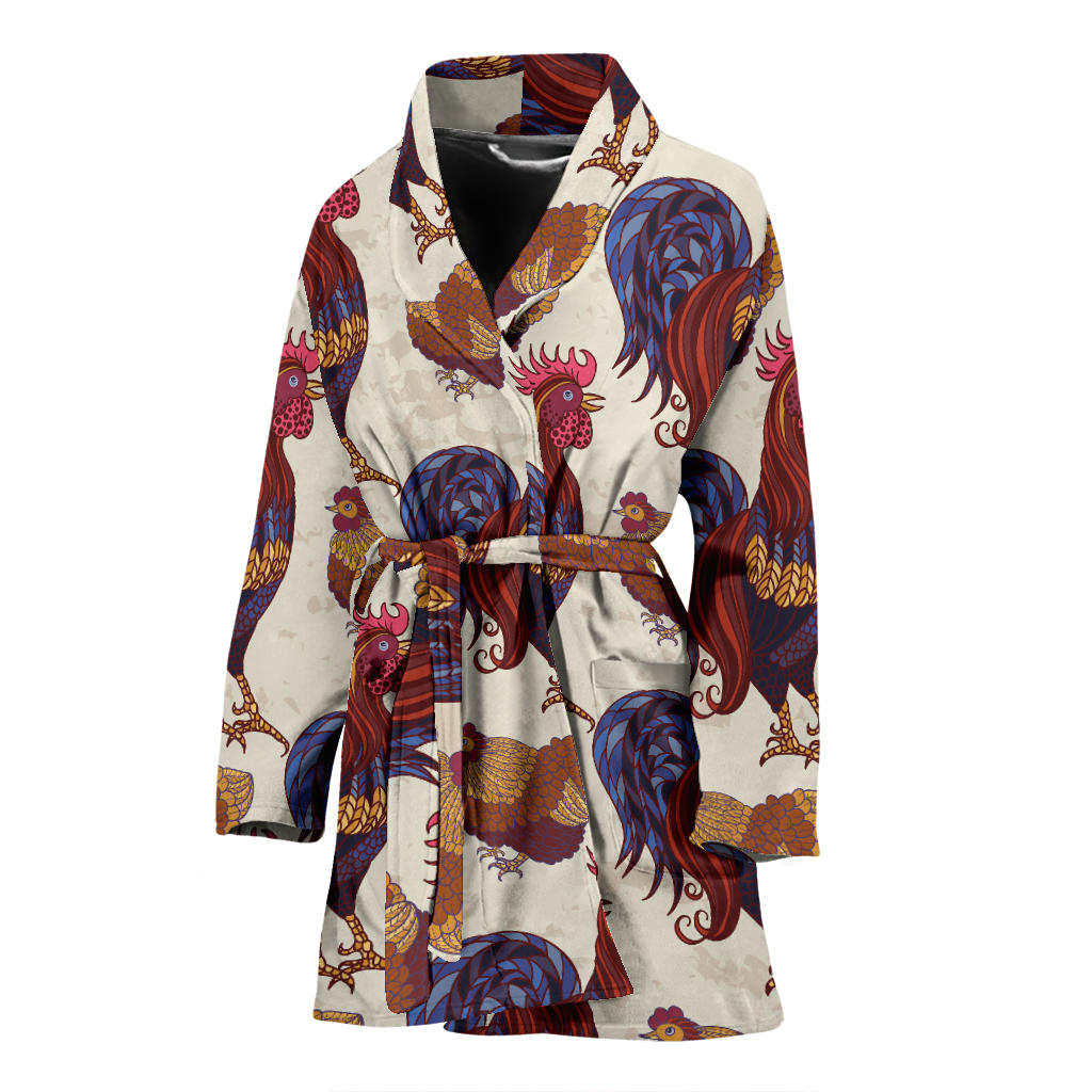 Rooster Pattern Print Design A03 Women Bathrobe