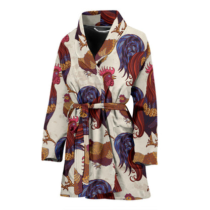Rooster Pattern Print Design A03 Women Bathrobe