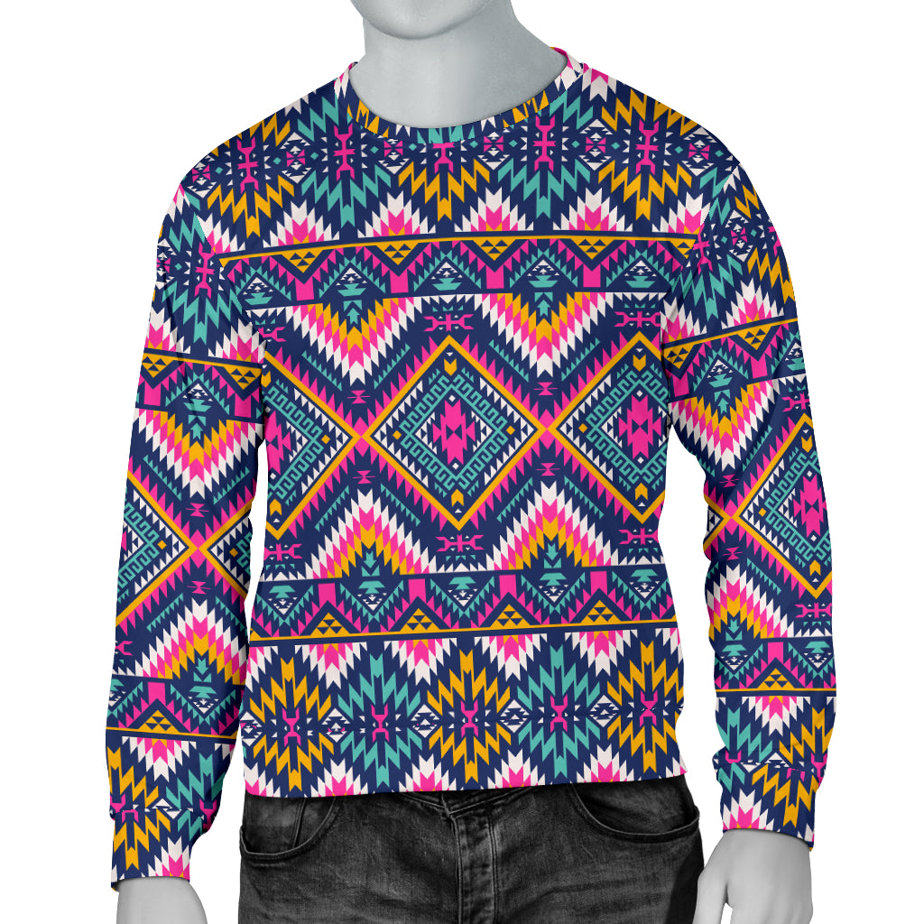 Indian Navajo Pink Themed Design Print Men Long Sleeve Sweatshirt
