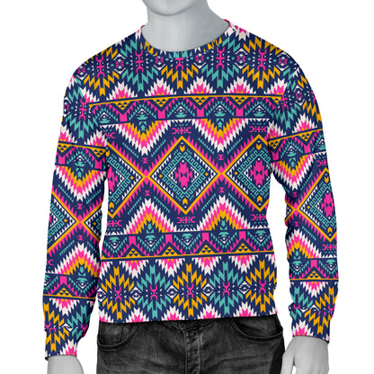 Indian Navajo Pink Themed Design Print Men Long Sleeve Sweatshirt