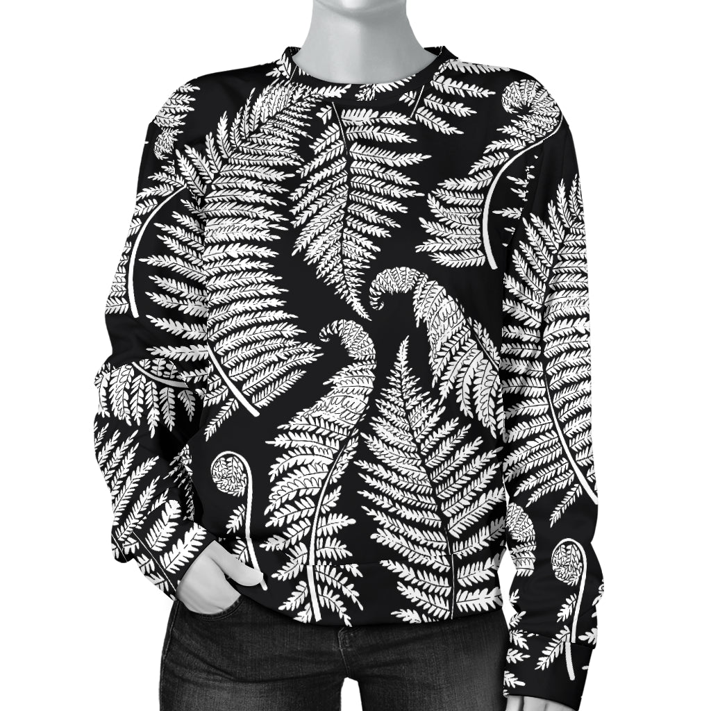 Fern Leave Black White Print Pattern Women Long Sleeve Sweatshirt