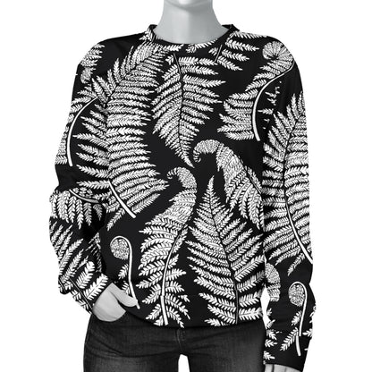 Fern Leave Black White Print Pattern Women Long Sleeve Sweatshirt