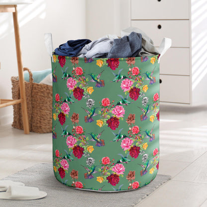 Hummingbird with Rose Themed Print Laundry Basket