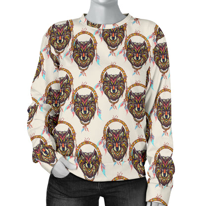 Wolf Tribal Dream Catcher Design Print Women Long Sleeve Sweatshirt