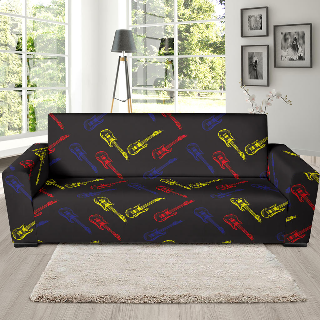 Electric Guitar Pattern Print Design 03 Sofa Slipcover