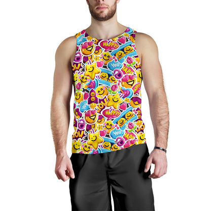 Emoji Sticker Print Pattern Men Tank Top