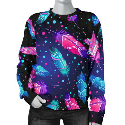 Feather Colorful Boho Design Print Women Long Sleeve Sweatshirt