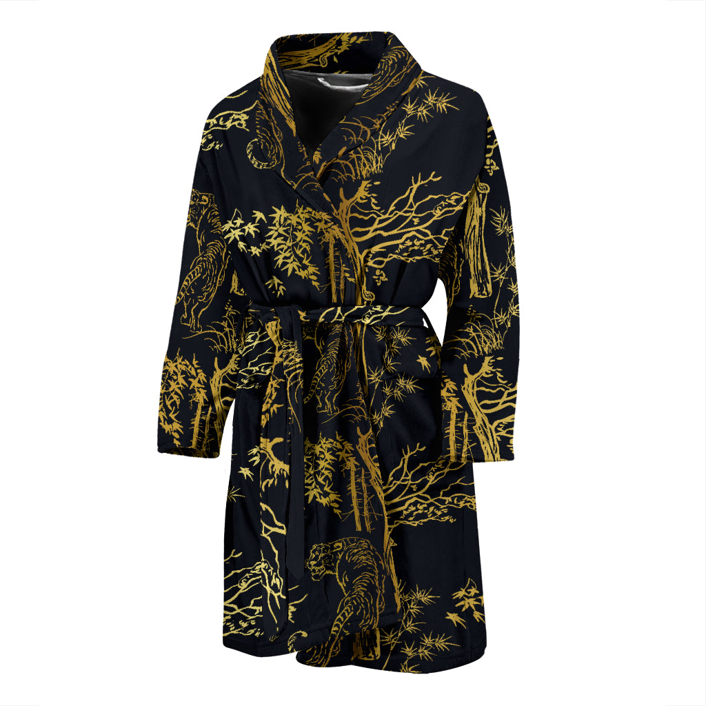 Tiger Gold Print Design LKS307 Men Bathrobe
