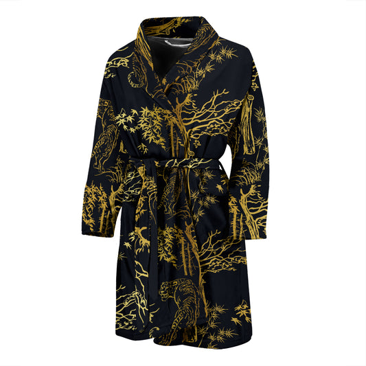 Tiger Gold Print Design LKS307 Men Bathrobe