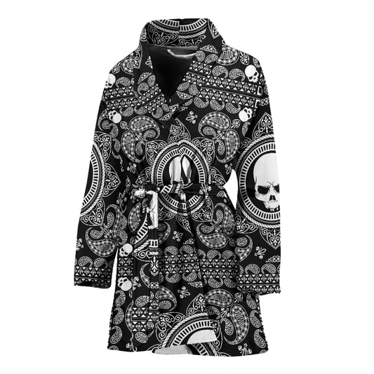 Bandana Skull Print Design LKS303 Women Bathrobe