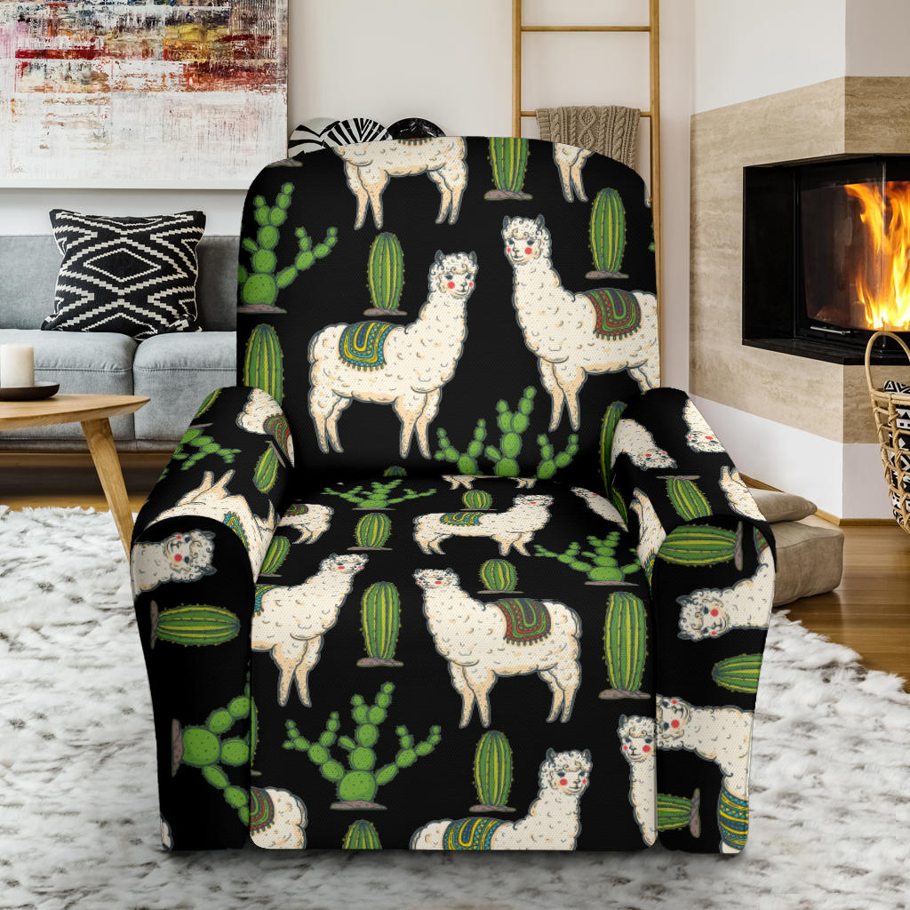 Llama Cactus Pattern Print Design 011 Recliner Slipcover with Pocket