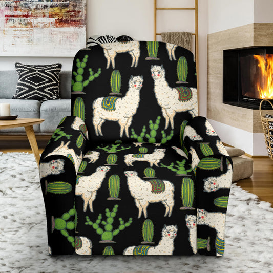 Llama Cactus Pattern Print Design 011 Recliner Slipcover with Pocket