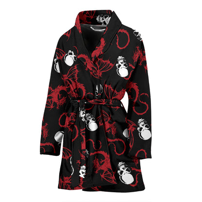 Skull With Red Dragon Print Design LKS304 Women Bathrobe