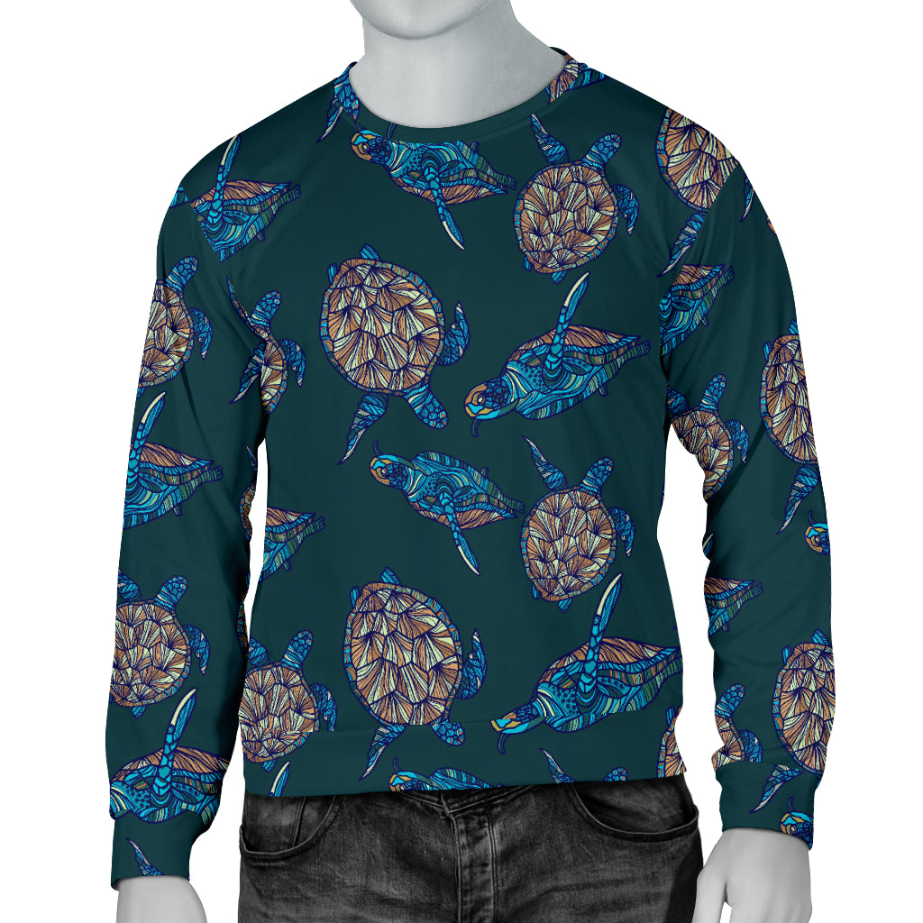 Sea Turtle Hand Drawn Blue Print Men Long Sleeve Sweatshirt