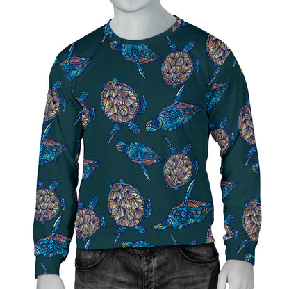 Sea Turtle Hand Drawn Blue Print Men Long Sleeve Sweatshirt