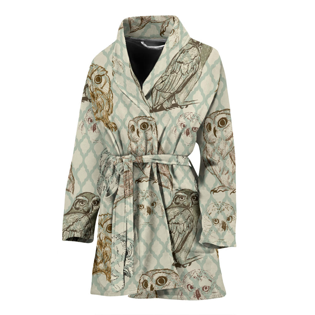 Owl Pattern Print Design A03 Women Bathrobe