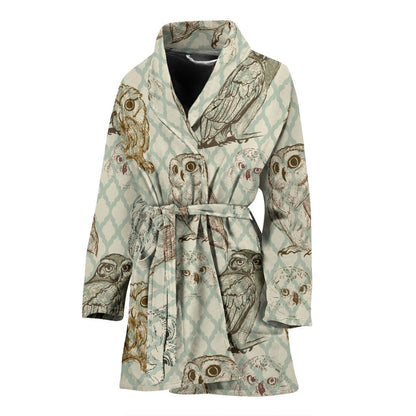 Owl Pattern Print Design A03 Women Bathrobe