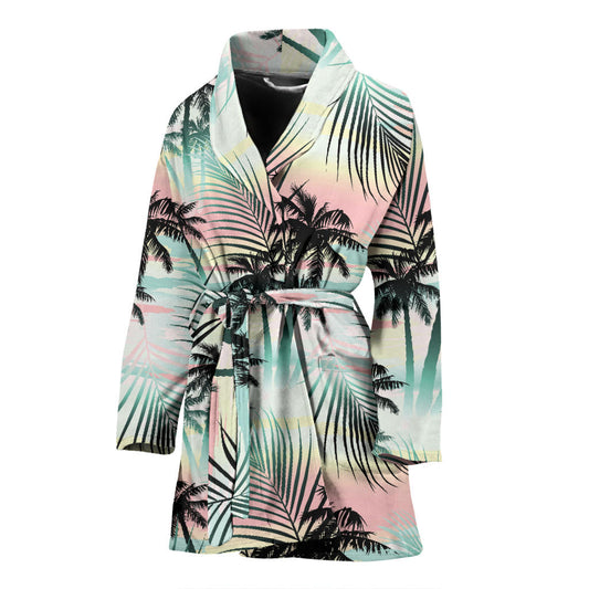 Palm Tree Pattern Print Design A03 Women Bathrobe