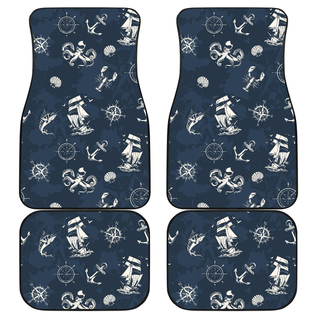 Nautical Sea Themed Print Car Floor Mats Front Back