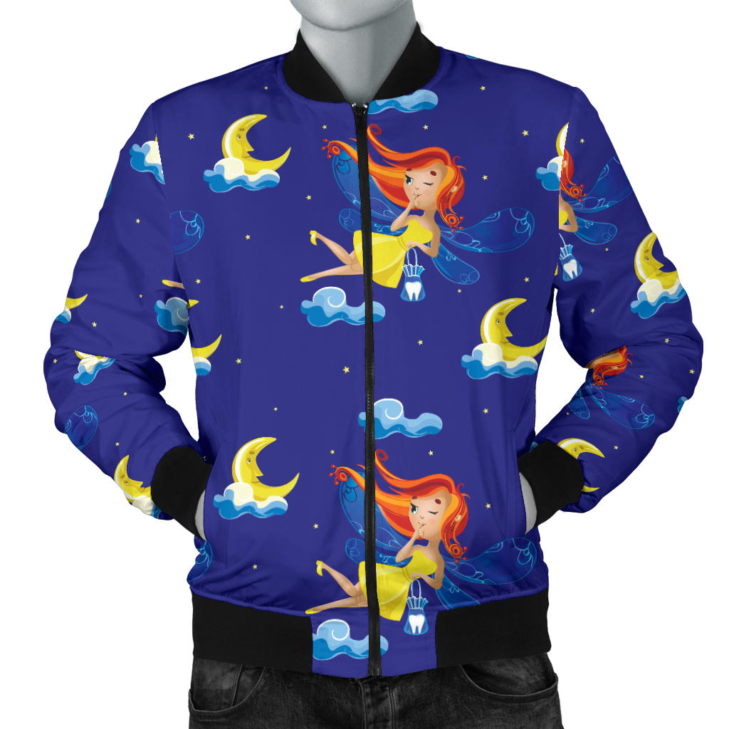 Fairy with Moon Print Pattern Men Bomber Jacket