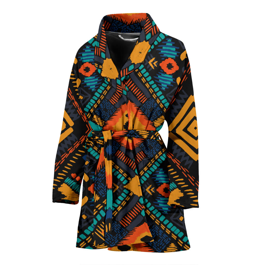 Kente Pattern Print Design 04 Women Bathrobe