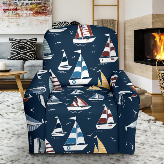 Sailboat Print Design LKS306 Recliner Slipcover with Pocket