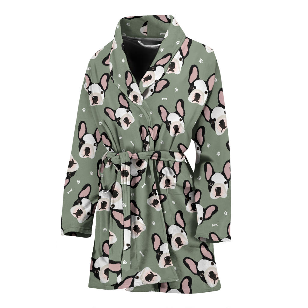 Boston Terrier Pattern Print Design 05 Women Bathrobe
