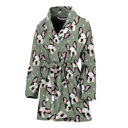 Boston Terrier Pattern Print Design 05 Women Bathrobe
