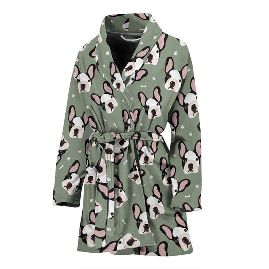 Boston Terrier Pattern Print Design 05 Women Bathrobe