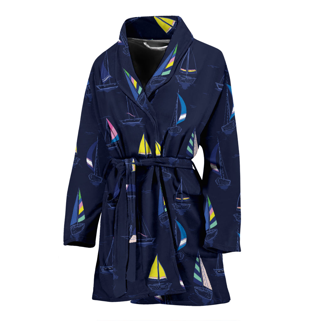 Sailboat Print Design LKS305 Women Bathrobe