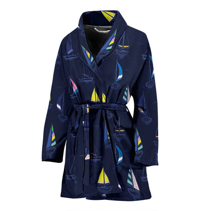 Sailboat Print Design LKS305 Women Bathrobe