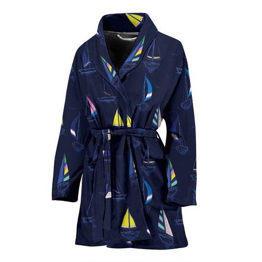 Sailboat Print Design LKS305 Women Bathrobe