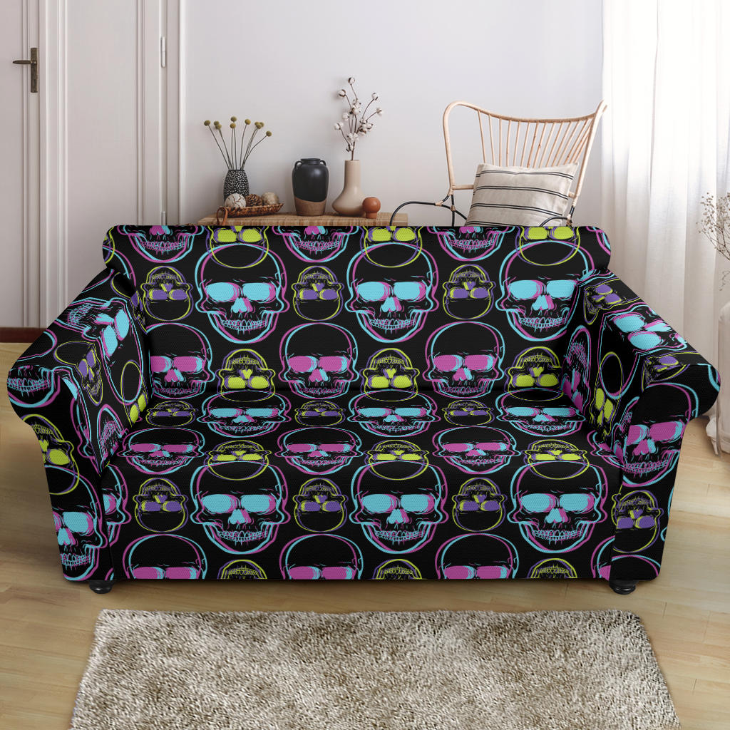 Skull 3D Colorful Print Design LKS309 Loveseat Couch Slipcover