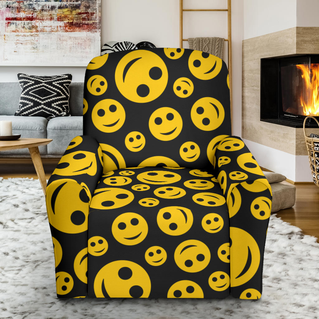 Smiley Face Emoji Print Design LKS304 Recliner Slipcover with Pocket