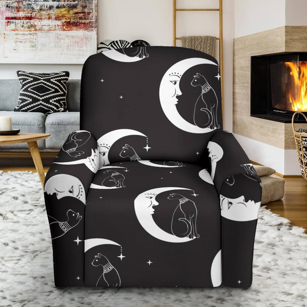 Moon with Cat Pattern Print Design 04 Recliner Slipcover with Pocket