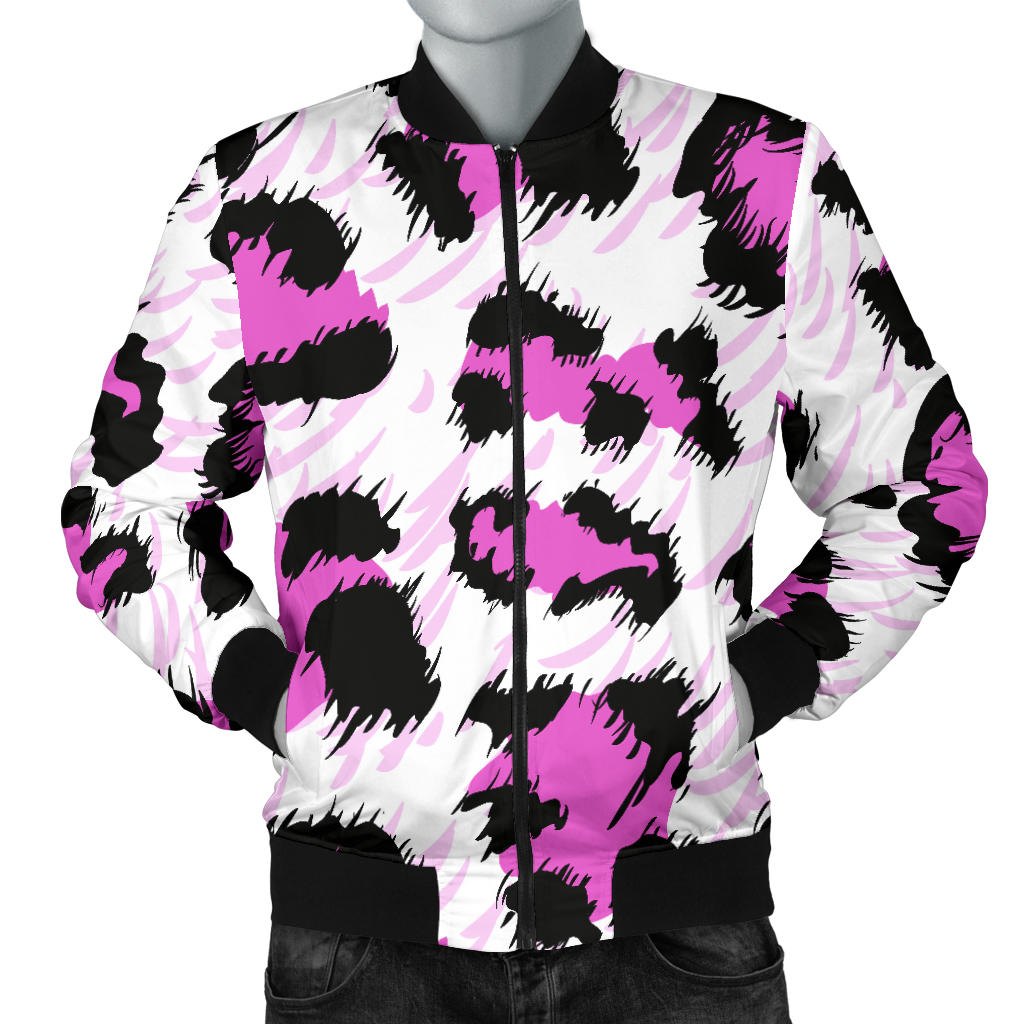 Leopard Pink Skin Print Men Bomber Jacket