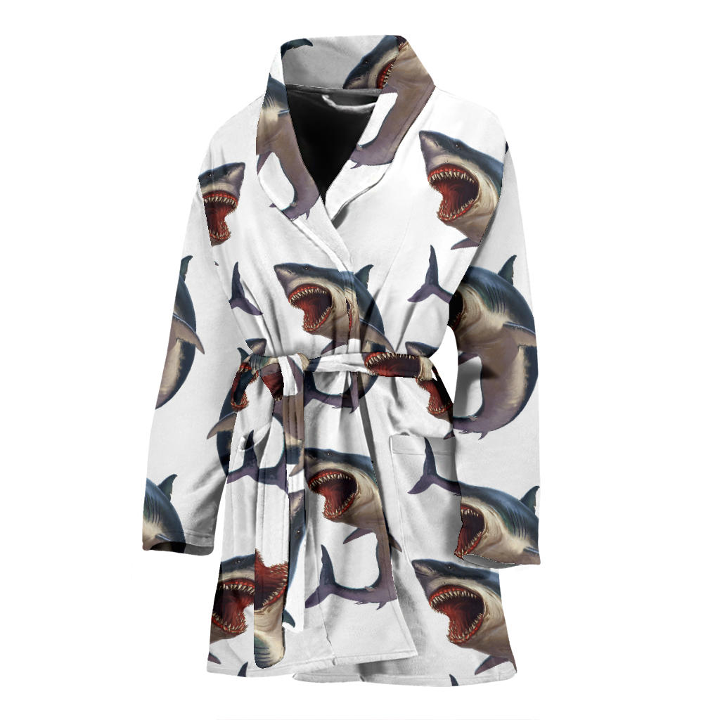 Great White Shark Pattern Print Design 03 Women Bathrobe