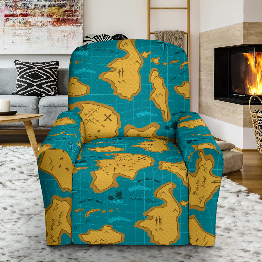 World Map Print Design LKS301 Recliner Slipcover with Pocket