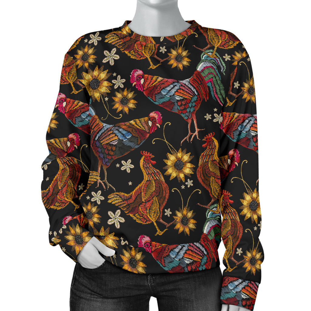 Chicken Embroidery Style Women Long Sleeve Sweatshirt