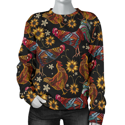Chicken Embroidery Style Women Long Sleeve Sweatshirt