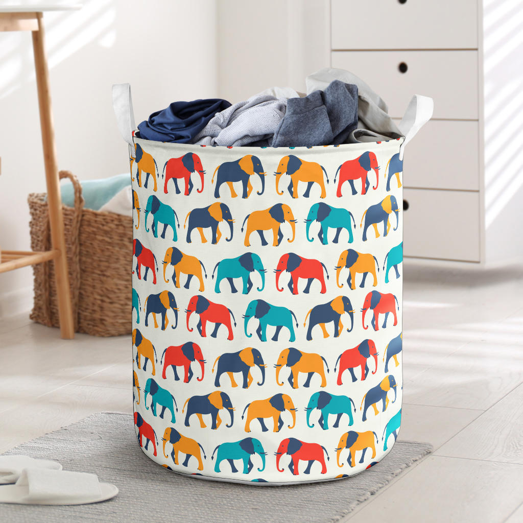 Elephant Colorful Print Pattern Laundry Basket