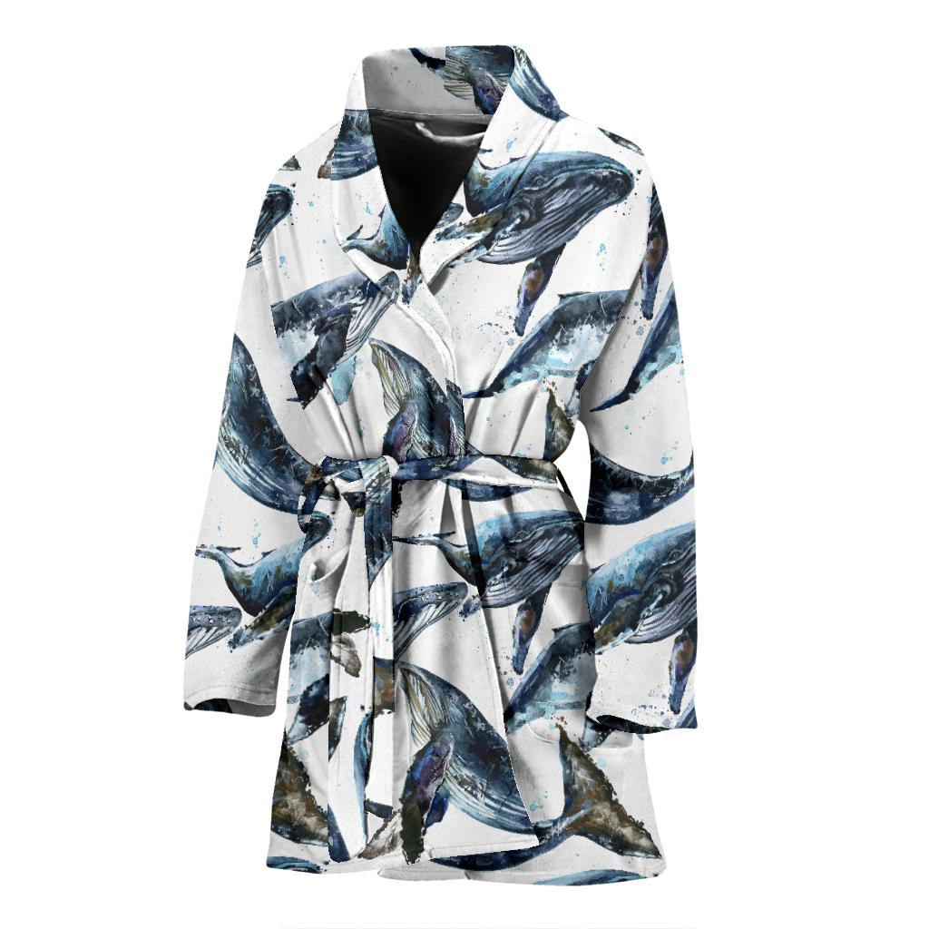 Blue Whale Pattern Print Design 03 Women Bathrobe