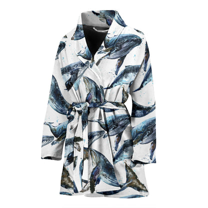 Blue Whale Pattern Print Design 03 Women Bathrobe