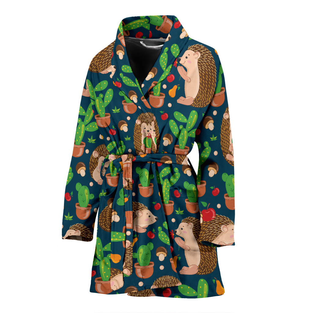 Hedgehog Cactus Pattern Print Design 04 Women Bathrobe