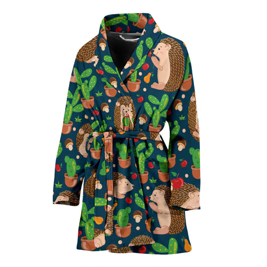 Hedgehog Cactus Pattern Print Design 04 Women Bathrobe