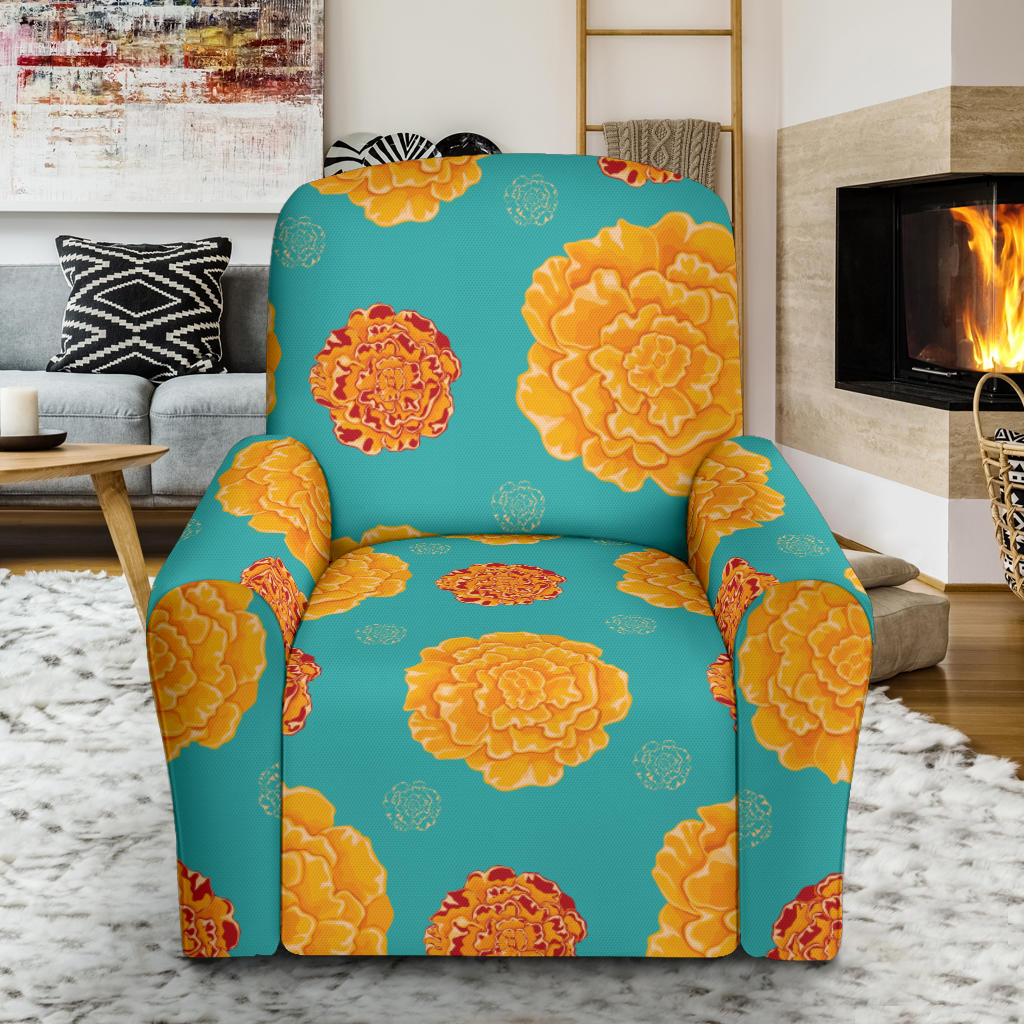 Marigold Pattern Print Design 02 Recliner Slipcover with Pocket