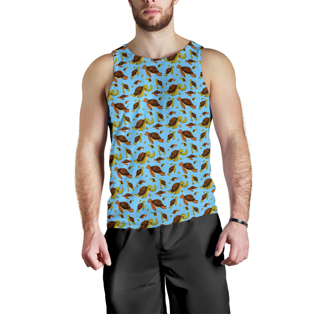 Hello Sea Turtle Print Pattern Men Tank Top