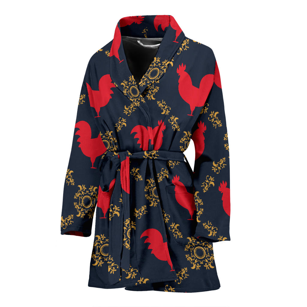 Rooster Pattern Print Design A02 Women Bathrobe